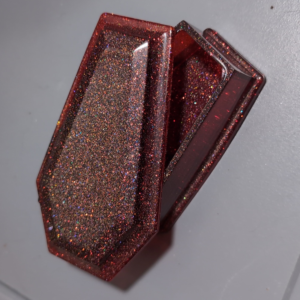 🔥5/$25 Handmade Coffin Trinket Tray Jewelry Box Goth Decor Glitter Crimson